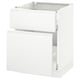 A white, modern kitchen cabinet from IKEAs SEKTION line, featuring a sleek, minimalist design with integrated handles.