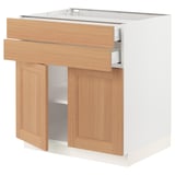 SEKTION / MAXIMERA Base cabinet w 2 doors/2 drawers, white/Vedhamn oak, 76x61x76 cm