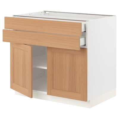 SEKTION kitchen cabinet, white and oak, adjustable shelves, soft-closing drawers.