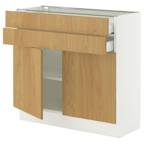 SEKTION kitchen cabinet in oak and white. Modern design with adjustable shelves and soft-closing doors.