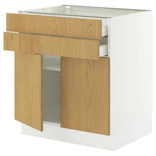 Modern kitchen cabinet SEKTION in white with light wood drawers.