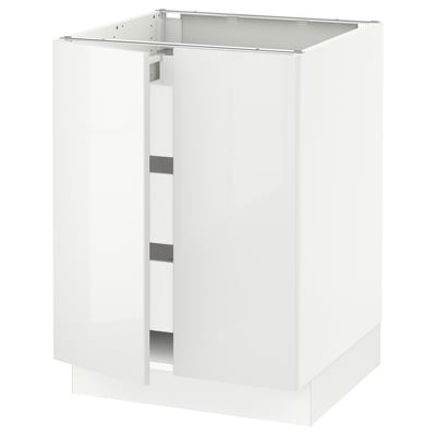 SEKTION / MAXIMERA Base cabinet w 2 doors/3 drawers, white/Ringhult white, 61x61x76 cm