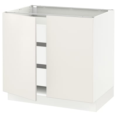 SEKTION / MAXIMERA Base cabinet w 2 doors/3 drawers, white/Veddinge white, 91x61x76 cm