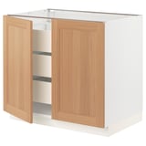 SEKTION / MAXIMERA Base cabinet w 2 doors/3 drawers, white/Vedhamn oak, 91x61x76 cm