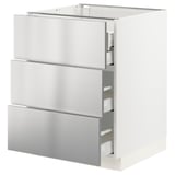 SEKTION / MAXIMERA Base cabinet w 3 fronts/4 drawers, white/Nogsta stainless steel, 61x61x76 cm