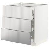 SEKTION / MAXIMERA Base cabinet w 3 fronts/4 drawers, white/Nogsta stainless steel, 76x61x76 cm