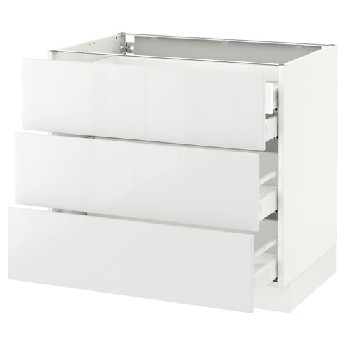 Centr. White, modern, high gloss, with 3 drawers, sleek design.