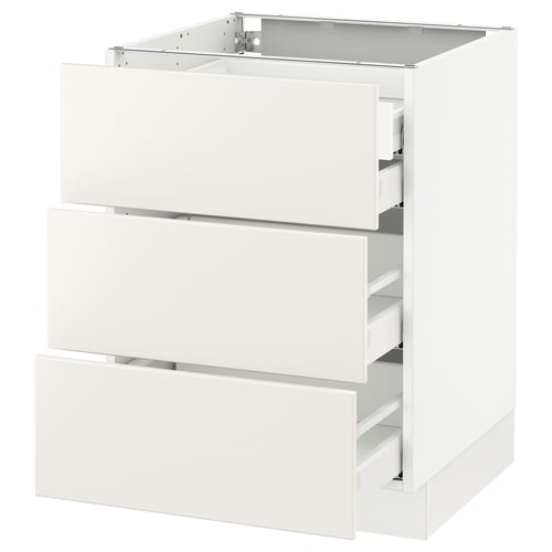 White ikea SEKTION kitchen unit with three drawers, modern minimalist design.