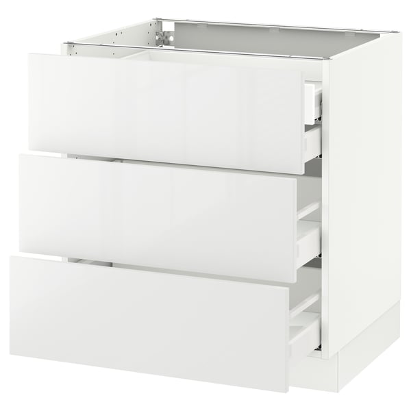 A white SEKTION kitchen cabinet with modern glossy fronts and smooth-running drawers.