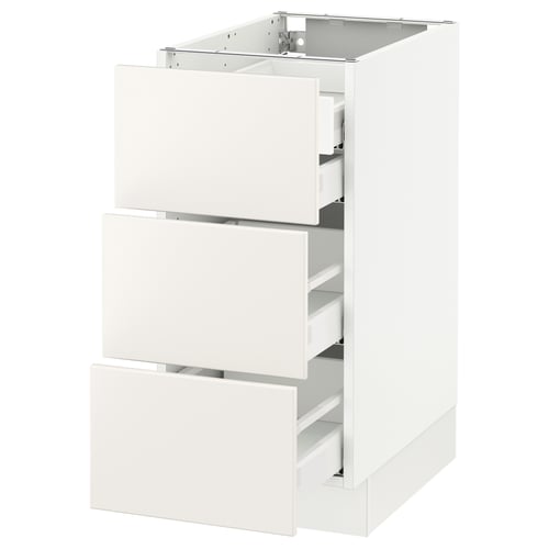 Ikea SEKTION kitchen cabinet in white with three drawers, smooth design.