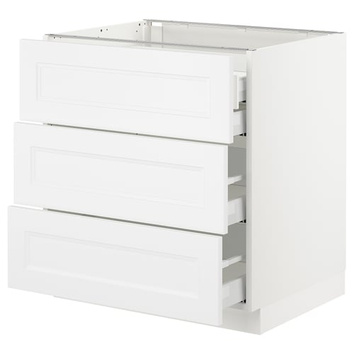 White SEKTION kitchen cabinet with three full-extension drawers, sleek and modern design.