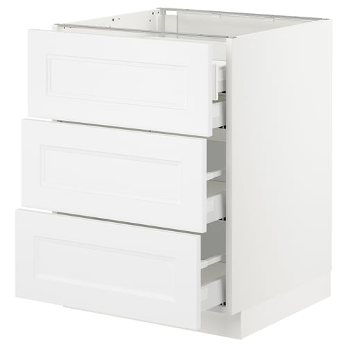 White SEKTION kitchen cabinet with three drawers, smooth runner, metal top.