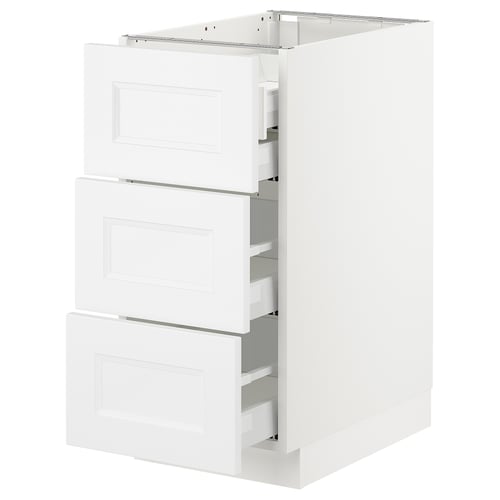 SEKTION white kitchen cabinet with modern pull-out drawers.