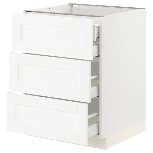 SEKTION white kitchen cabinet with three drawers.