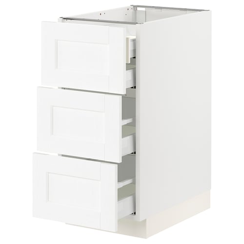 SEKTION white cabinet with pull-out drawers.