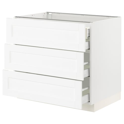 SEKTION white kitchen cabinet, modern design, sturdy build, three drawers.