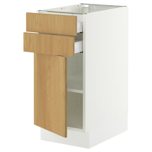 SEKTION / MAXIMERA Base cabinet w door/2 drawers, white/Sinarp oak veneer, 38x61x76 cm