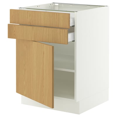 SEKTION / MAXIMERA Base cabinet w door/2 drawers, white/Sinarp oak veneer, 61x61x76 cm
