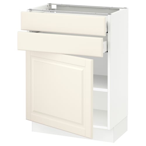SEKTION off-white kitchen cabinet with drawers and shelves, sleek design.