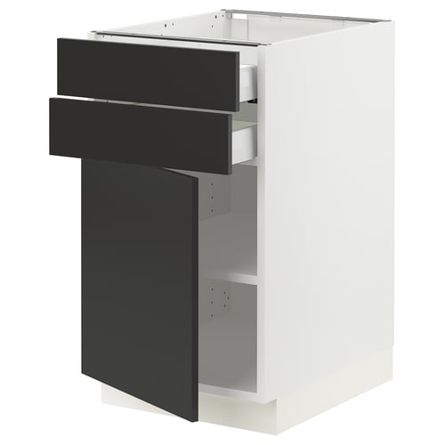 SEKTION kitchen cabinet, white, with black drawers, modern design, adjustable shelves.