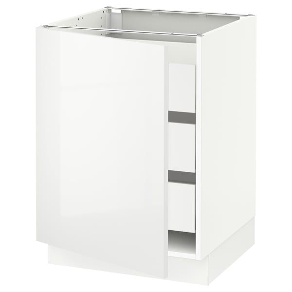 SEKTION / MAXIMERA Base cabinet with 1 door/3 drawers, white/Ringhult white, 61x61x76 cm