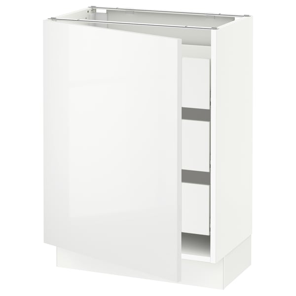 SEKTION / MAXIMERA Base cabinet with 1 door/3 drawers, white/Ringhult white, 61x37x76 cm