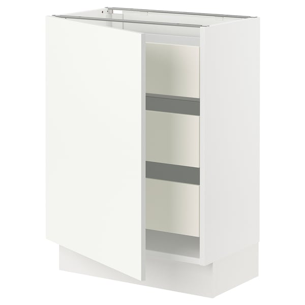 SEKTION / MAXIMERA Base cabinet with 1 door/3 drawers, white/Vallstena white, 61x37x76 cm