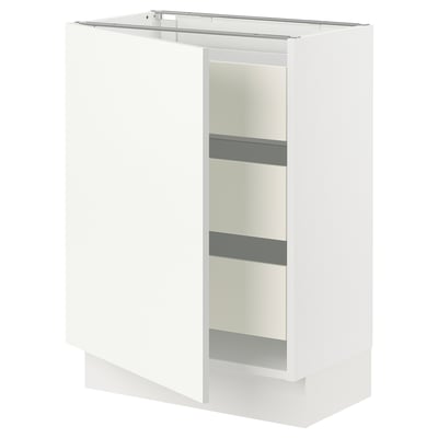 SEKTION / MAXIMERA Base cabinet with 1 door/3 drawers, white/Vallstena white, 61x37x76 cm