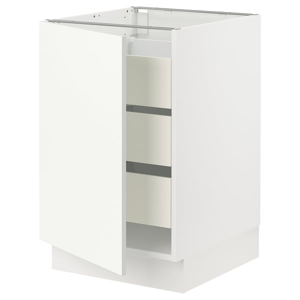 SEKTION / MAXIMERA Base cabinet with 1 door/3 drawers, white/Vallstena white, 53x61x76 cm