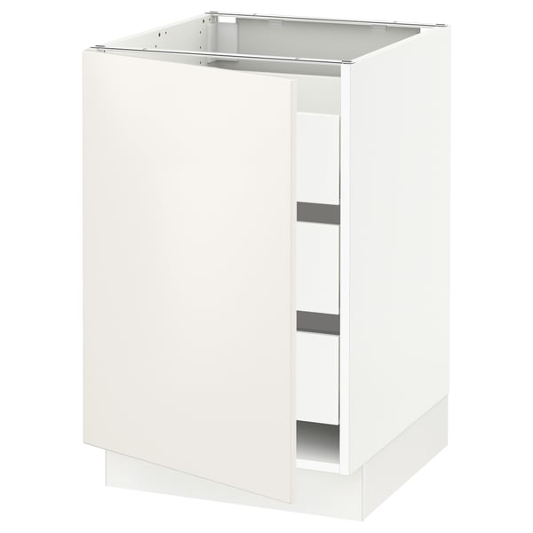 SEKTION / MAXIMERA Base cabinet with 1 door/3 drawers, white/Veddinge white, 53x61x76 cm