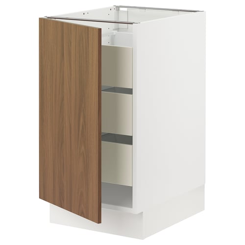 SEKTION kitchen cabinet, white & walnut, single door, three shelves.