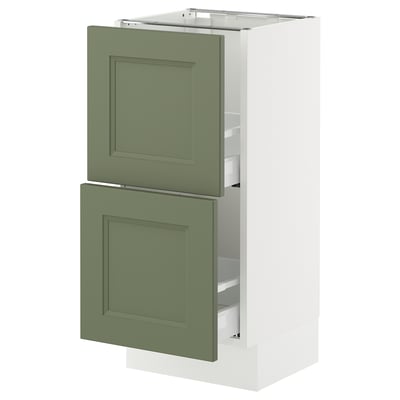 SEKTION / MAXIMERA Base cabinet with 2 drawers, white/Axstad grey-green, 38x37x76 cm