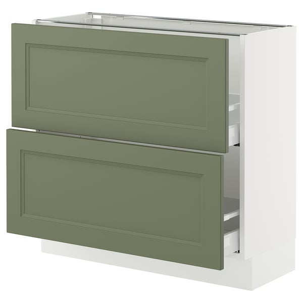 SEKTION / MAXIMERA Base cabinet with 2 drawers, white/Axstad grey-green, 91x37x76 cm