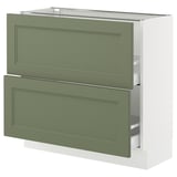 SEKTION / MAXIMERA Base cabinet with 2 drawers, white/Axstad grey-green, 91x37x76 cm