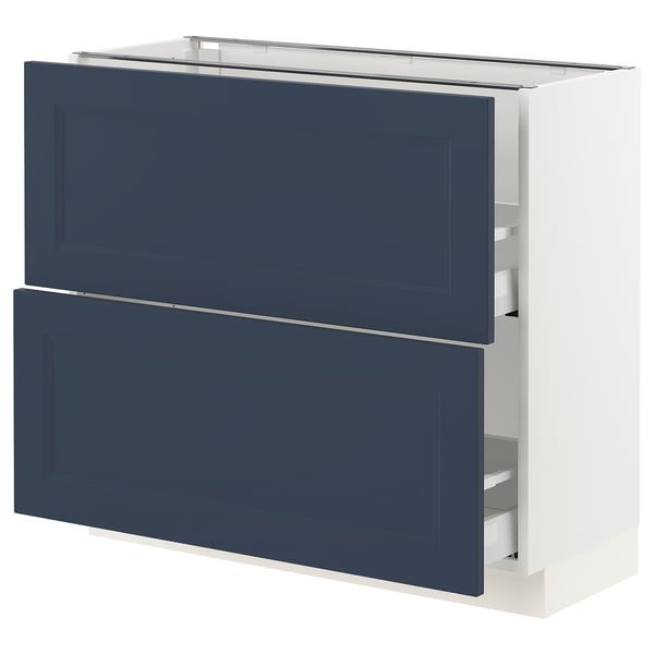 SEKTION / MAXIMERA Base cabinet with 2 drawers, white Axstad/matt blue, 91x37x76 cm