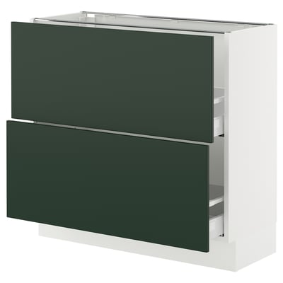 SEKTION / MAXIMERA Base cabinet with 2 drawers, white/Havstorp deep green, 91x37x76 cm