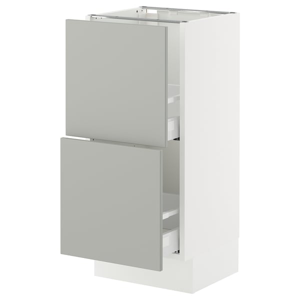 SEKTION / MAXIMERA Base cabinet with 2 drawers, white/Havstorp light grey, 38x37x76 cm