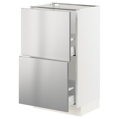 SEKTION / MAXIMERA Base cabinet with 2 drawers, white/Nogsta stainless steel, 46x37x76 cm