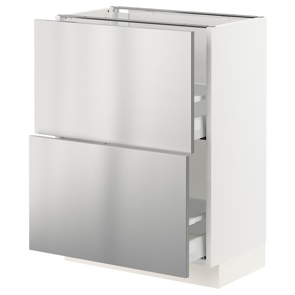 SEKTION / MAXIMERA Base cabinet with 2 drawers, white/Nogsta stainless steel, 61x37x76 cm