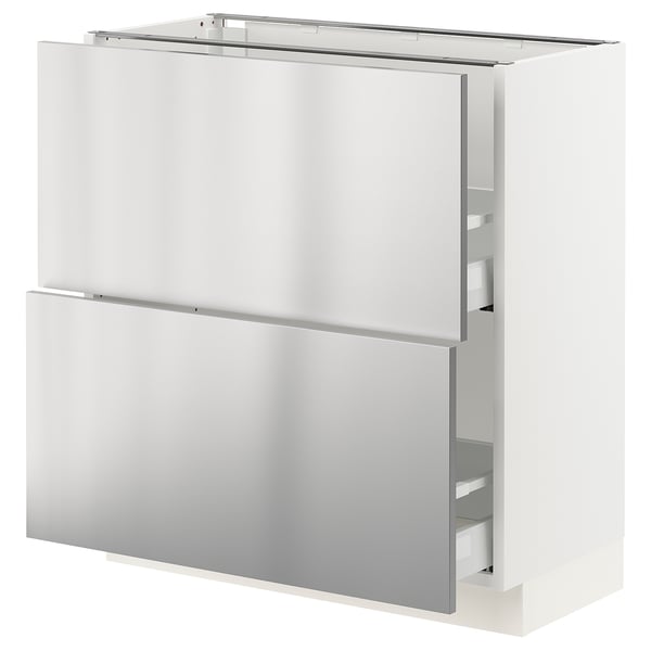 SEKTION / MAXIMERA Base cabinet with 2 drawers, white/Nogsta stainless steel, 76x37x76 cm