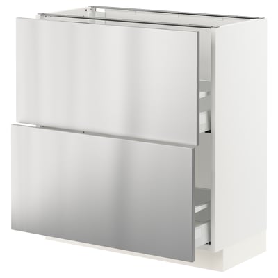 SEKTION / MAXIMERA Base cabinet with 2 drawers, white/Nogsta stainless steel, 76x37x76 cm