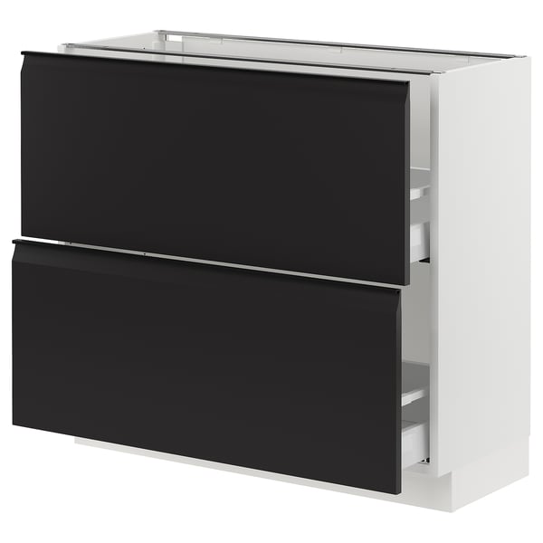 SEKTION / MAXIMERA Base cabinet with 2 drawers, white/Upplöv matt anthracite, 91x37x76 cm