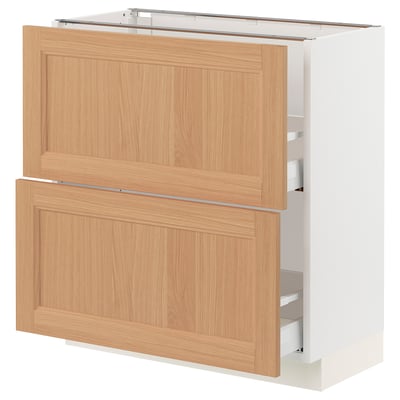 SEKTION / MAXIMERA Base cabinet with 2 drawers, white/Vedhamn oak, 76x37x76 cm