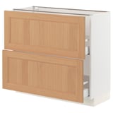 SEKTION / MAXIMERA Base cabinet with 2 drawers, white/Vedhamn oak, 91x37x76 cm