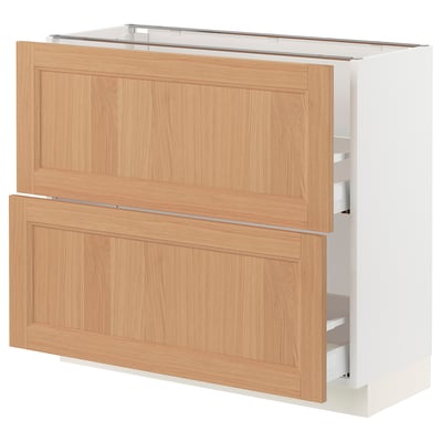 SEKTION / MAXIMERA Base cabinet with 2 drawers, white/Vedhamn oak, 91x37x76 cm