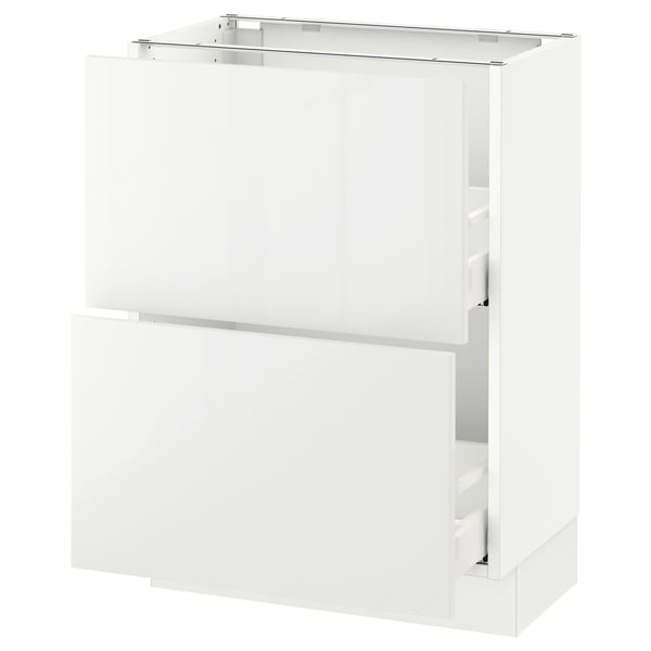 SEKTION white kitchen cabinet, glossy finish, with metal frame.
