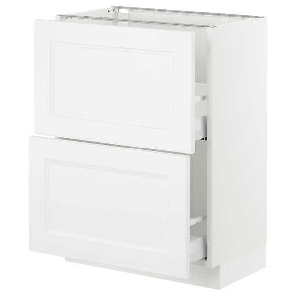 A white SEKTION kitchen cabinet with two drawers and a shelf, showcasing a modern, clean design.