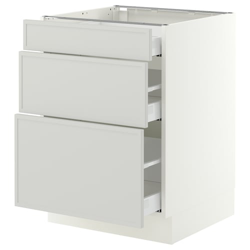 SEKTION / MAXIMERA Base cabinet with 3 drawers, white/Aspudden light grey, 61x61x76 cm
