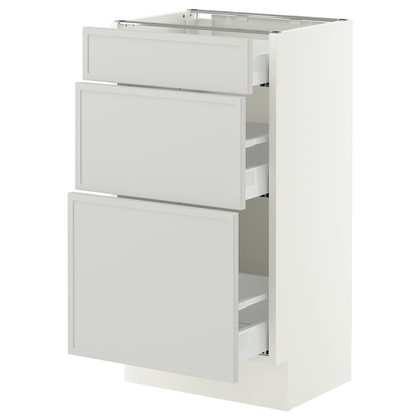 SEKTION / MAXIMERA Base cabinet with 3 drawers, white/Aspudden light grey, 46x37x76 cm
