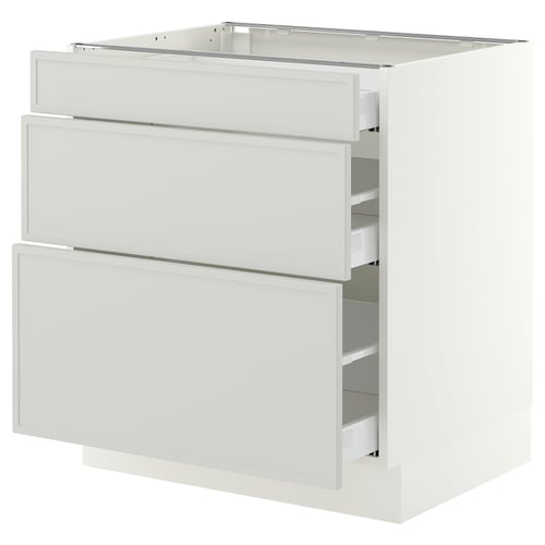 SEKTION / MAXIMERA Base cabinet with 3 drawers, white/Aspudden light grey, 76x61x76 cm